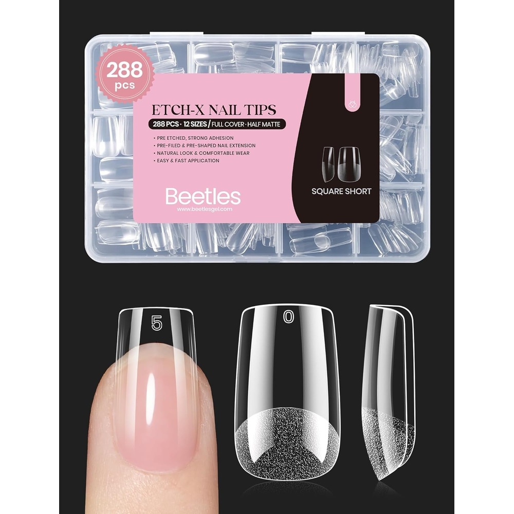 image:imageBeetles 2Pcs 15ml HemaFree Nail Glue Gel for Acrylic Nail Tips amp Clear Press On Nails TPO Free Super Strong U V Nail Glue for Nail Extensions DIY Long Lasting Nail Gel Kit Gift for Women33Square Short 288pcs Etch X Nail Tips