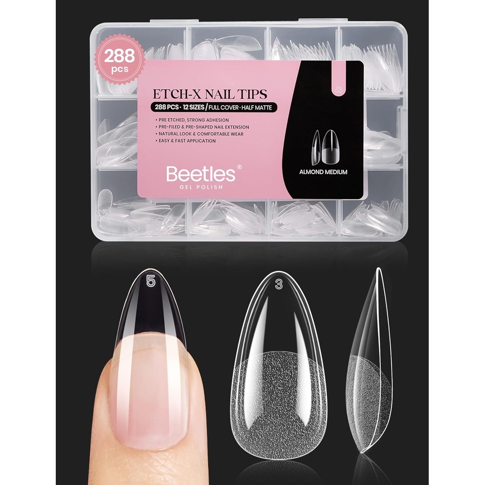 image:imageBeetles 2Pcs 15ml HemaFree Nail Glue Gel for Acrylic Nail Tips amp Clear Press On Nails TPO Free Super Strong U V Nail Glue for Nail Extensions DIY Long Lasting Nail Gel Kit Gift for Women13Almond Medium 288pcs Etch X Nail Tips