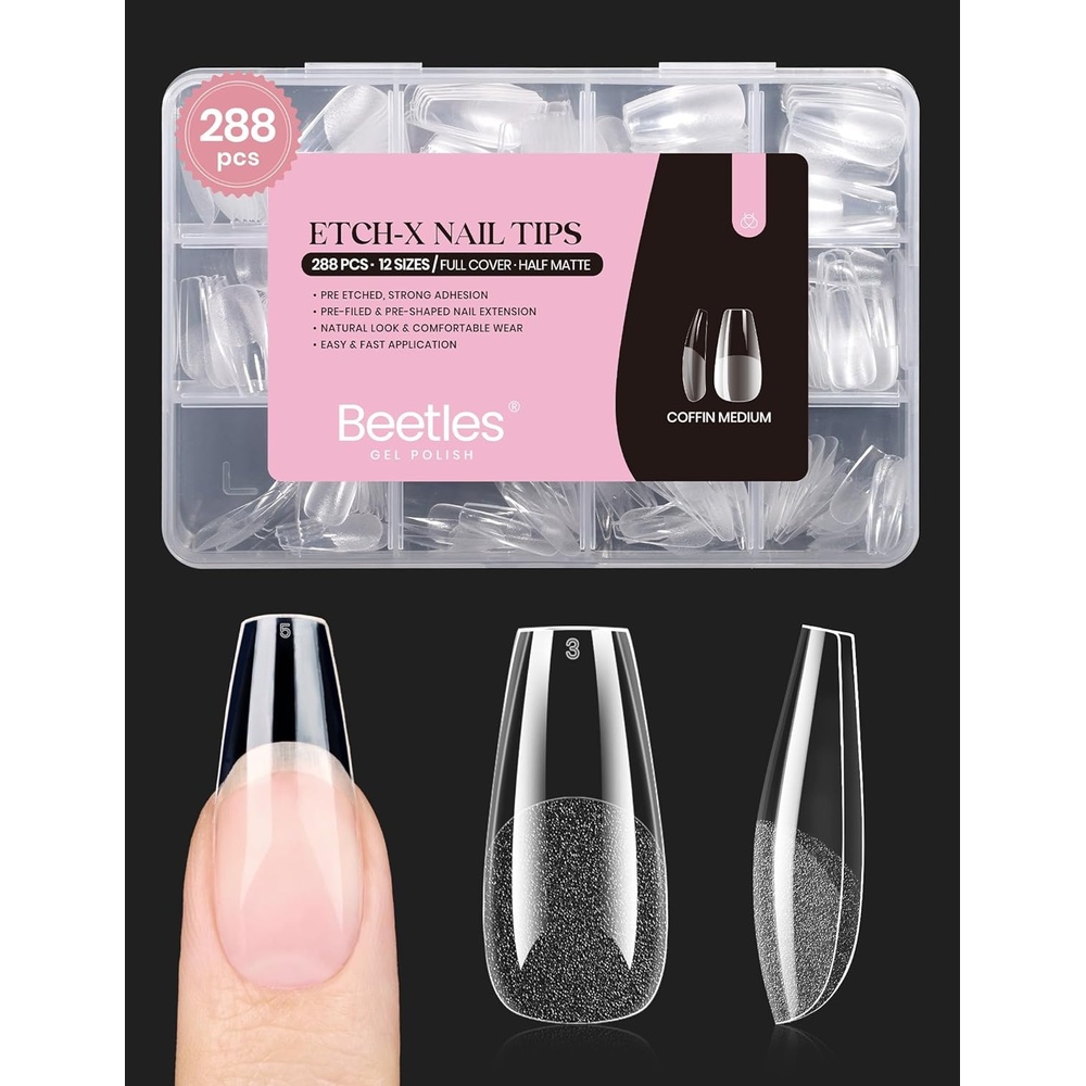 image:imageBeetles 2Pcs 15ml HemaFree Nail Glue Gel for Acrylic Nail Tips amp Clear Press On Nails TPO Free Super Strong U V Nail Glue for Nail Extensions DIY Long Lasting Nail Gel Kit Gift for Women22Coffin Medium 288pcs Etch X Nail Tips