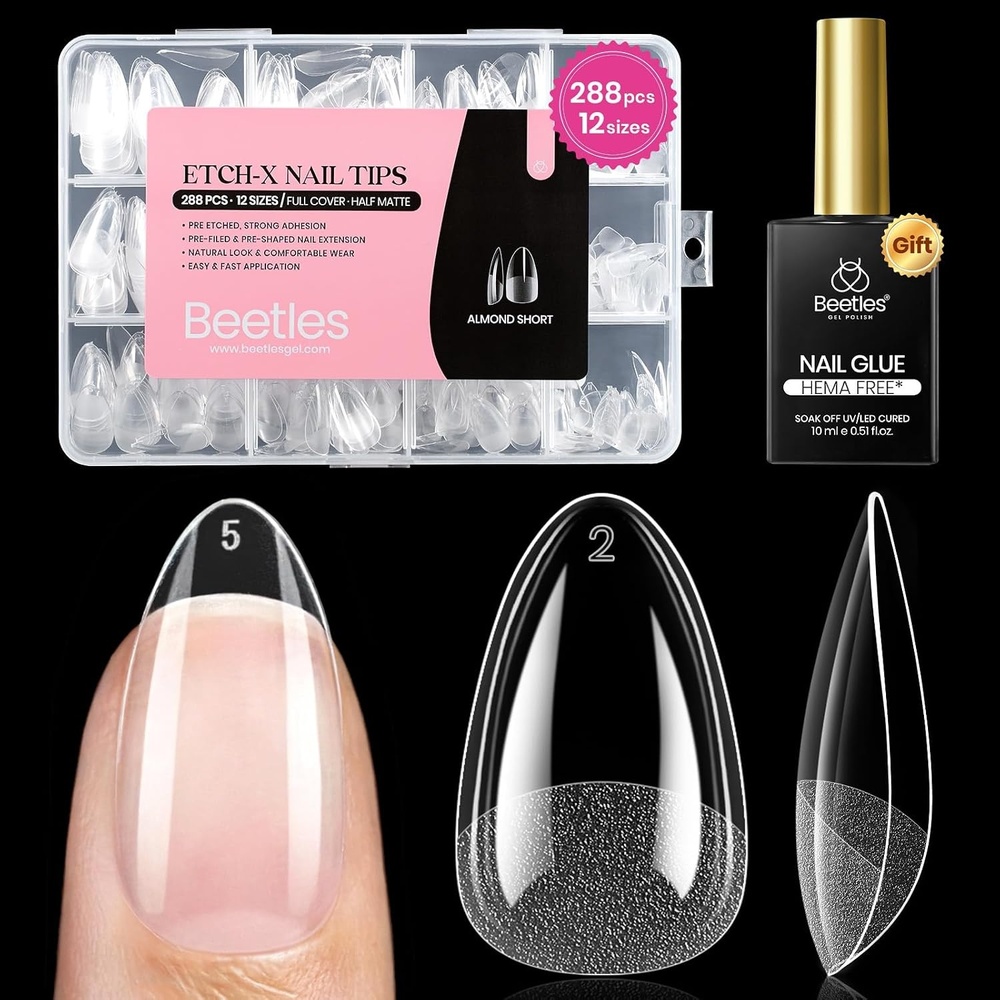image:imageBeetles 2Pcs 15ml HemaFree Nail Glue Gel for Acrylic Nail Tips amp Clear Press On Nails TPO Free Super Strong U V Nail Glue for Nail Extensions DIY Long Lasting Nail Gel Kit Gift for Women61Almond Short 288pcs Etch X Nail Kit