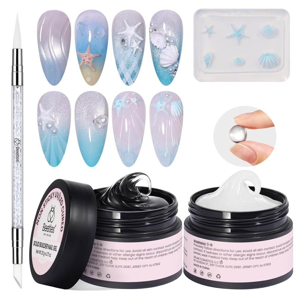 image:imageBeetles 3D Solid Builder Nail Gel Kit2 oz Clear Sculpting Gel for 3D Nail ArtNonSticky UV LED Nails Gel with 3D MoldDual Forms amp Sculpting PenBeginner DIY Nail ExtensionPastel PlaylandB4Clear  White Solid Builder Gel