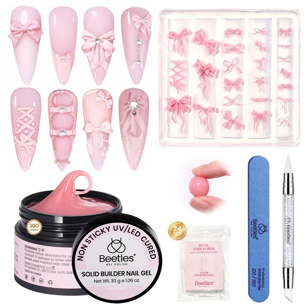 image:imageBeetles 3D Solid Builder Nail Gel Kit2 oz Clear Sculpting Gel for 3D Nail ArtNonSticky UV LED Nails Gel with 3D MoldDual Forms amp Sculpting PenBeginner DIY Nail ExtensionPastel PlaylandB5Pink Solid Builder Gel