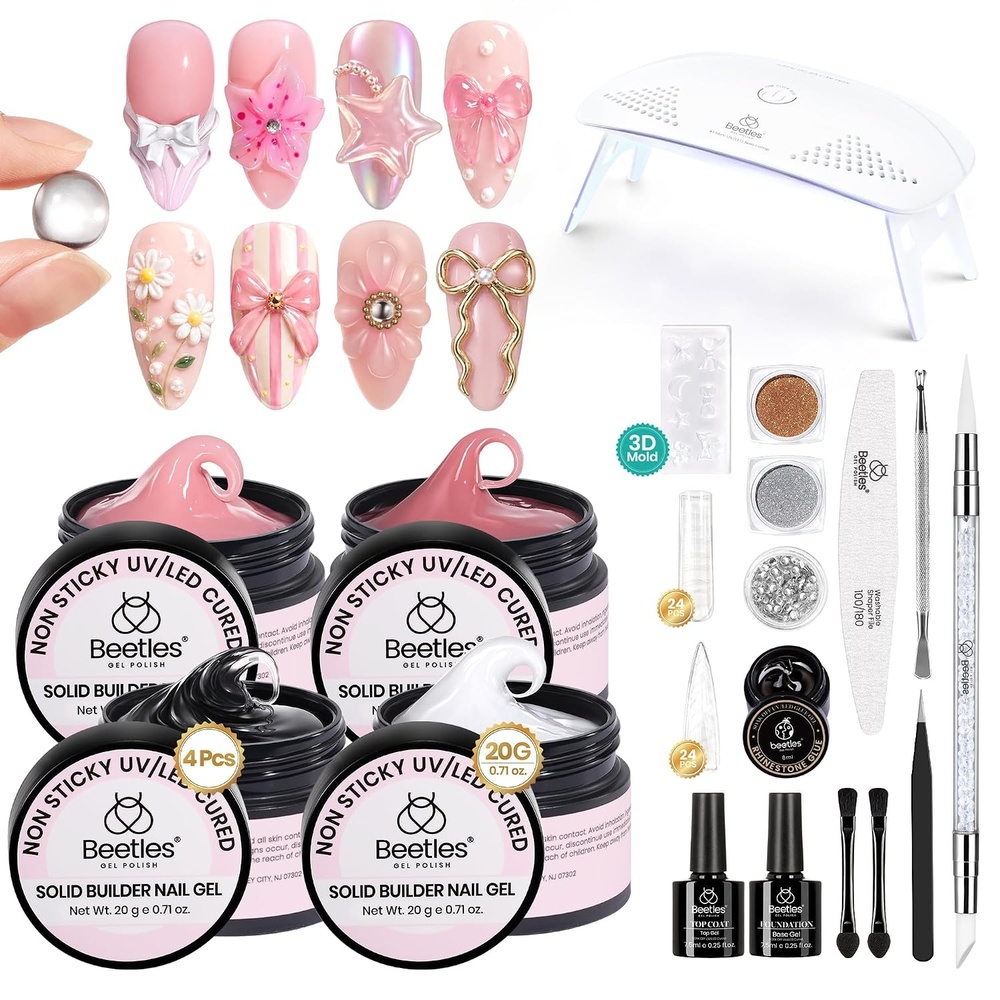 image:imageBeetles 3D Solid Builder Nail Gel Kit2 oz Clear Sculpting Gel for 3D Nail ArtNonSticky UV LED Nails Gel with 3D MoldDual Forms amp Sculpting PenBeginner DIY Nail ExtensionPastel PlaylandBeetles Bubblegum Glow 3D Nail Art Gel Kit