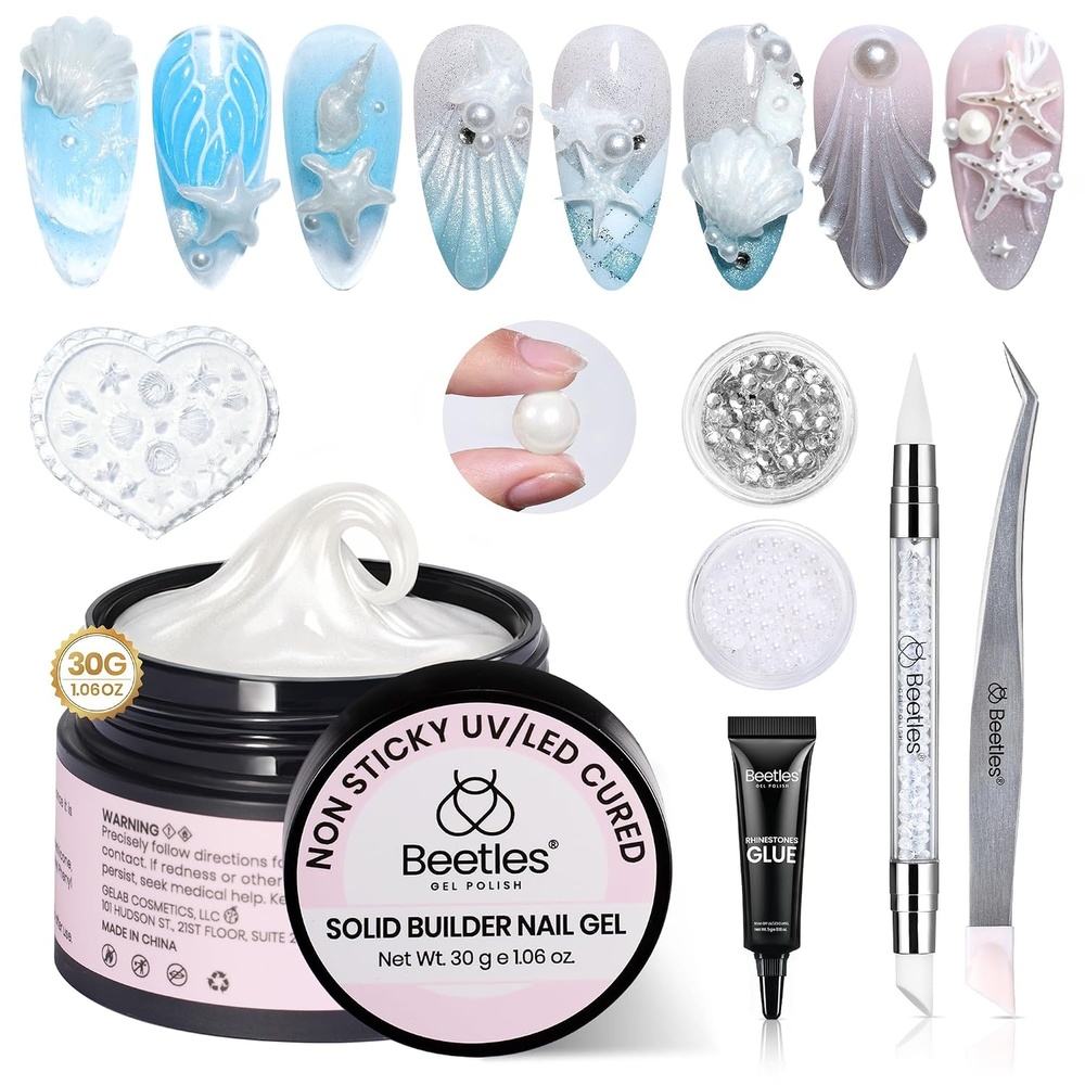 image:imageBeetles 3D Solid Builder Nail Gel Kit2 oz Clear Sculpting Gel for 3D Nail ArtNonSticky UV LED Nails Gel with 3D MoldDual Forms amp Sculpting PenBeginner DIY Nail ExtensionPastel PlaylandPearl White