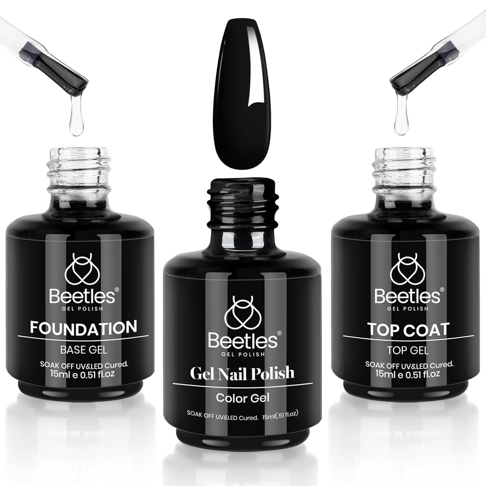 image:imageBeetles 3Pcs 15ml White Gel Nail Polish and No Wipe Gel Base amp Top Coat Set Soak Off UV Lamp and Long Lasting Glossy Coat French Manicure Art Design Kit011 Pcs 15ml top base coat  black gel
