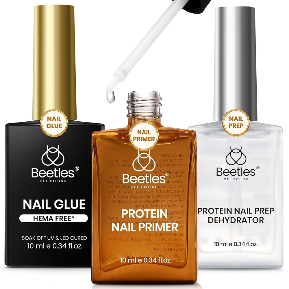 image:imageBeetles 9 in 1 Nail Glue Gel for Nail Tips and Clear Acrylic Nails Long Lasting Curing Needed UV Extension Glue for False Nail Tips and Press on Nails Summer Nail Art04 10ml Nail Glue Protein Dehydrator and Primer