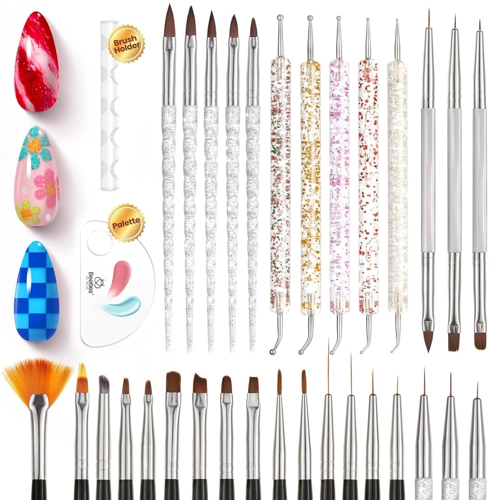 image:imageBeetles Blooming Gel 15ml Clear Uv Led Aura Nails Gel Polish for Spreading Effect Marble Natural Stone Watercolor Floral Print Soak Off Diy Nail Art Design Manicure Gift for WomenNail Art Brushes 31pcs