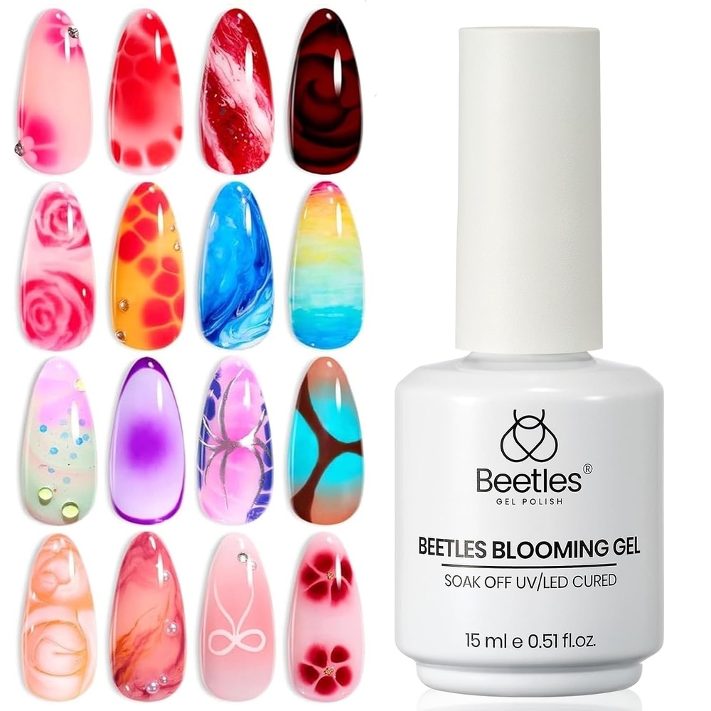 image:imageBeetles Blooming Gel 15ml Clear Uv Led Aura Nails Gel Polish for Spreading Effect Marble Natural Stone Watercolor Floral Print Soak Off Diy Nail Art Design Manicure Gift for Women3Clear Blooming Gel 15ml