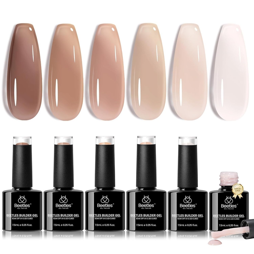 image:imageBeetles Builder Gel Nail Kit HEMAFREEampTPO FREEMuted Bloom 6 Colors Jelly Pink Glitter Building Gel8 in 1 Strengthening Building Instant Apex amp Extension for Beginner DIY SalonUV LED Lamp NeedA6Brown