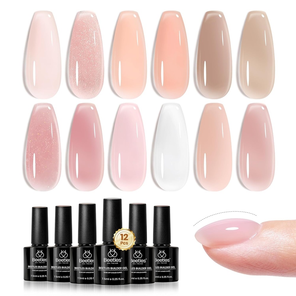 image:imageBeetles Builder Gel Nail Kit HEMAFREEampTPO FREEMuted Bloom 6 Colors Jelly Pink Glitter Building Gel8 in 1 Strengthening Building Instant Apex amp Extension for Beginner DIY SalonUV LED Lamp NeedSkin Poem