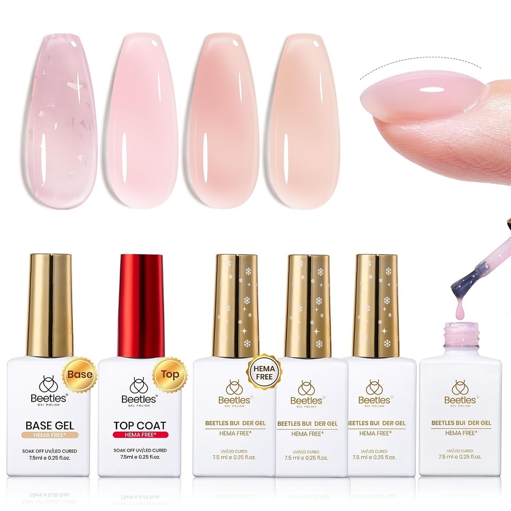 image:imageBeetles Builder Gel Nail Kit HEMAFREEampTPO FREEMuted Bloom 6 Colors Jelly Pink Glitter Building Gel8 in 1 Strengthening Building Instant Apex amp Extension for Beginner DIY SalonUV LED Lamp NeedB4HEMA FreeSheer Pink  Nude