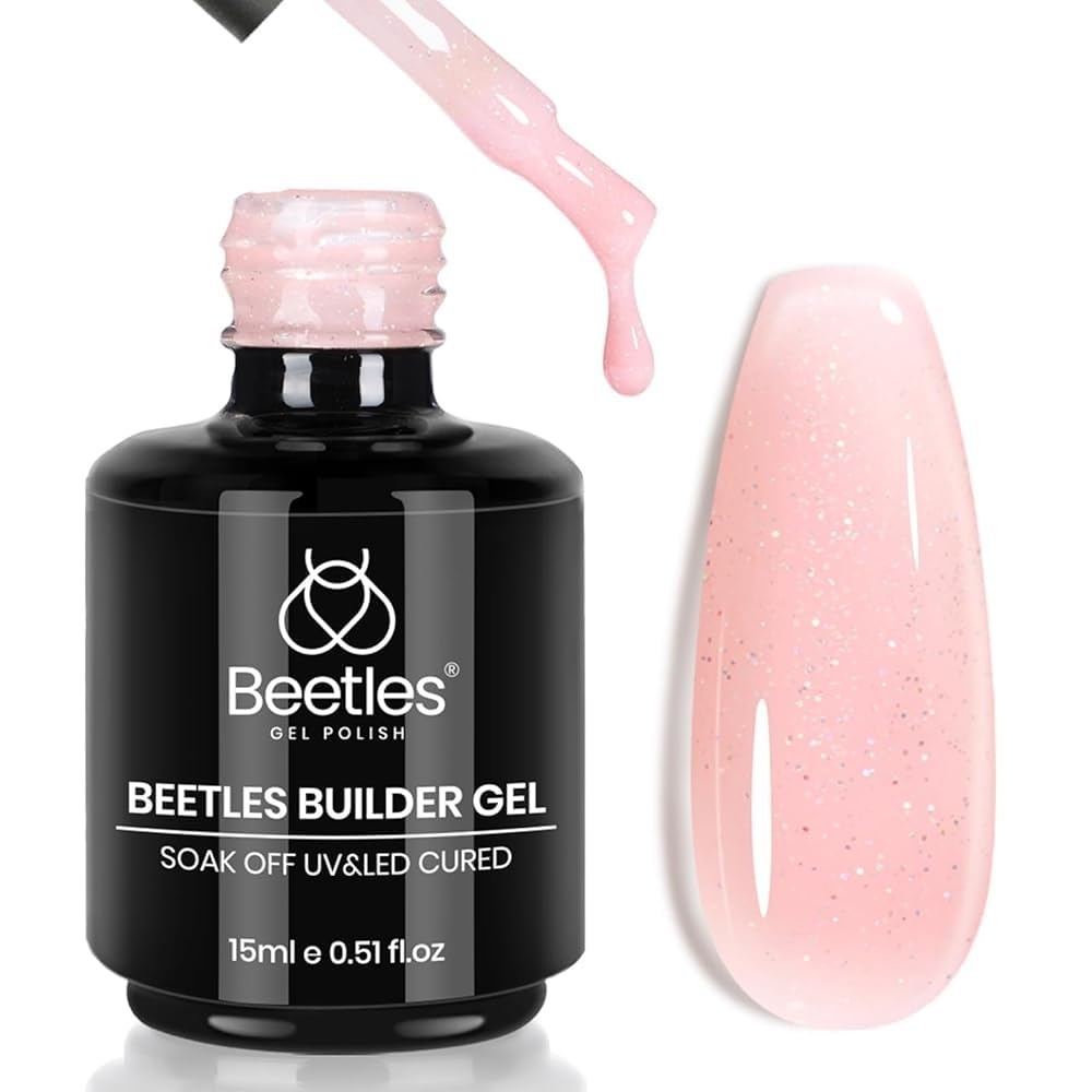 image:imageBeetles Builder Gel for Nails8 in 1 Natural Nude Translucent Color Thickening Strengthening Building Instant ApexBeginnerFriendly DIY Salon at Home UV amp LED Lamp Cured NeededA4Sheer Glitter Pink