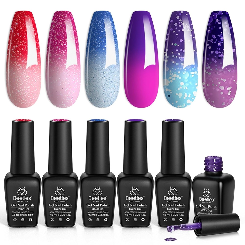 image:imageBeetles Cat Eye Gel Nail Polish Set 6 Colors Brown Purple Glitter Nude Sparkle Stunning Champagne Burgundy Gold lavender Magnetic Effect Nail U v Gel Polish Art Design Gifts for Women00Electic Party