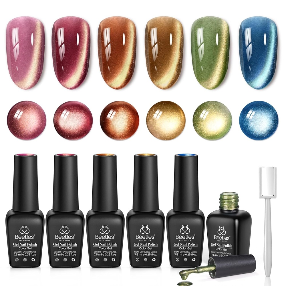 image:imageBeetles Cat Eye Gel Nail Polish Set 6 Colors Brown Purple Glitter Nude Sparkle Stunning Champagne Burgundy Gold lavender Magnetic Effect Nail U v Gel Polish Art Design Gifts for Women000Golden Mirage