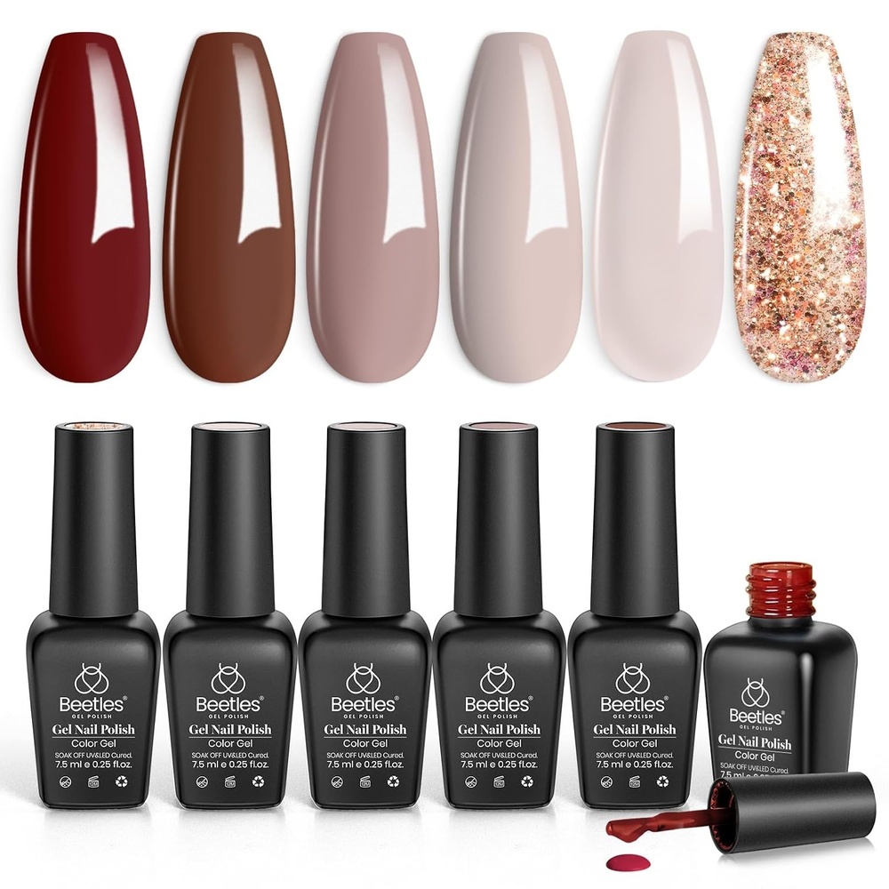 image:imageBeetles Cat Eye Gel Nail Polish Set 6 Colors Brown Purple Glitter Nude Sparkle Stunning Champagne Burgundy Gold lavender Magnetic Effect Nail U v Gel Polish Art Design Gifts for Women000Smooth Hazelnut