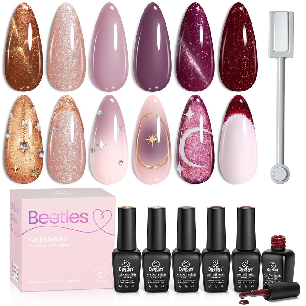 image:imageBeetles Cat Eye Gel Nail Polish Set 6 Colors Brown Purple Glitter Nude Sparkle Stunning Champagne Burgundy Gold lavender Magnetic Effect Nail U v Gel Polish Art Design Gifts for Women000Astrology Tarot