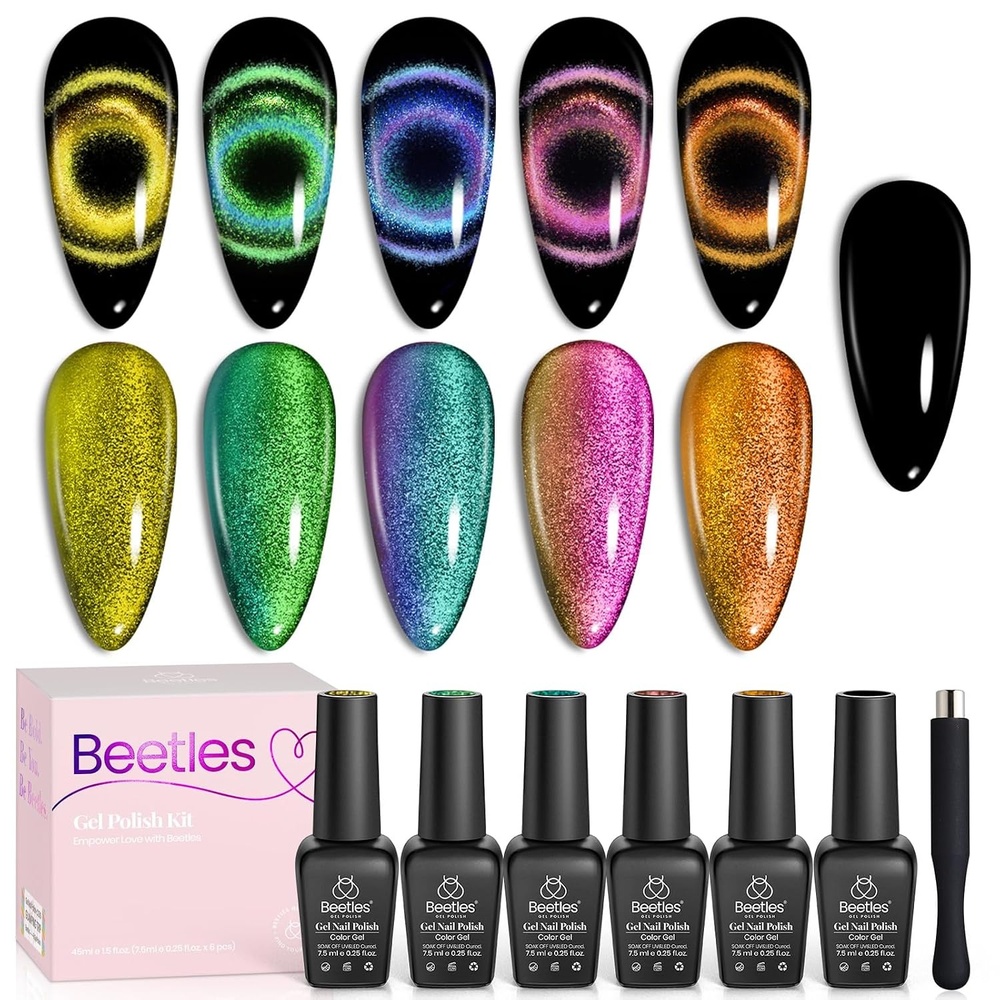 image:imageBeetles Cat Eye Gel Nail Polish Set 6 Colors Brown Purple Glitter Nude Sparkle Stunning Champagne Burgundy Gold lavender Magnetic Effect Nail U v Gel Polish Art Design Gifts for Women00Galaxy Party