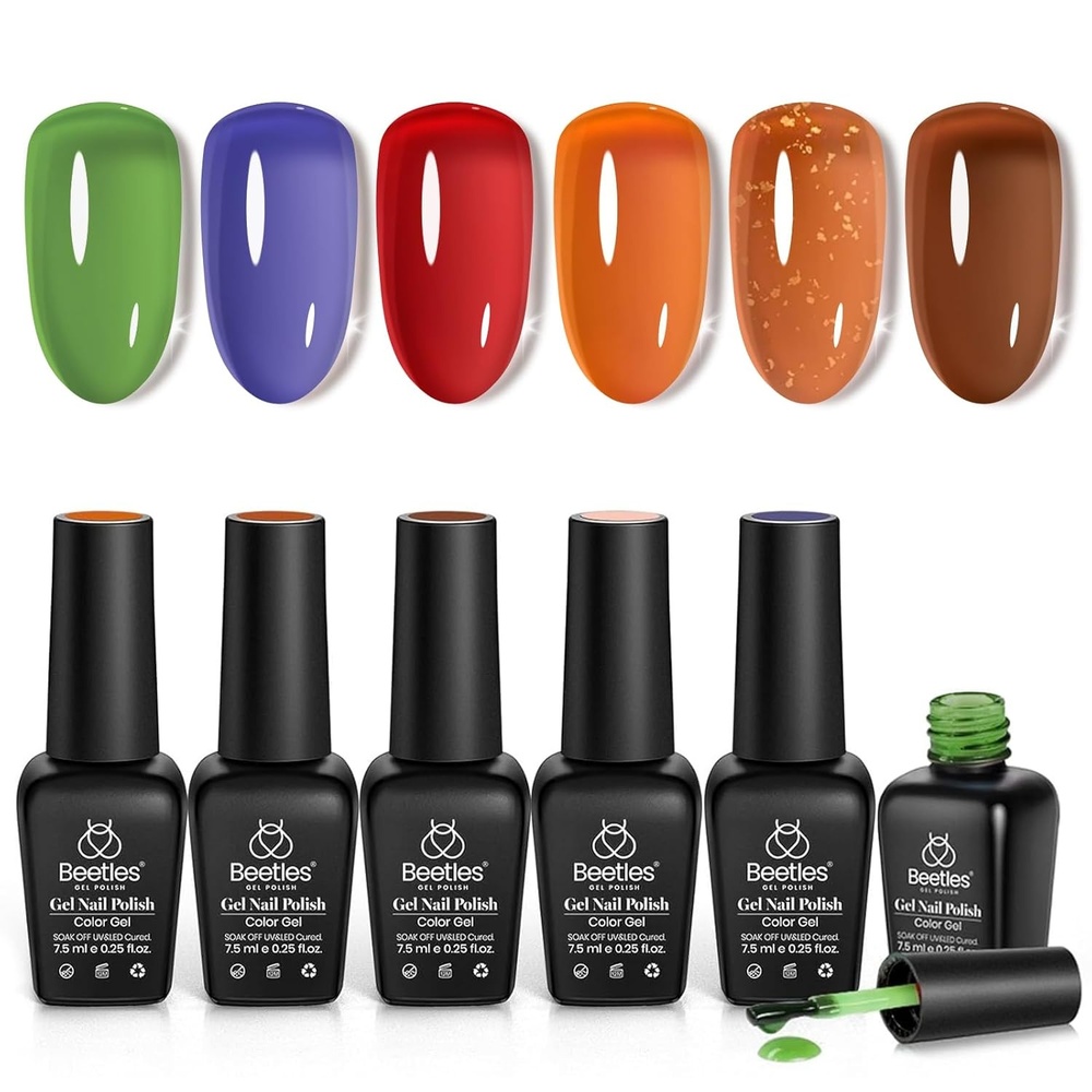 image:imageBeetles Cat Eye Gel Nail Polish Set 6 Colors Brown Purple Glitter Nude Sparkle Stunning Champagne Burgundy Gold lavender Magnetic Effect Nail U v Gel Polish Art Design Gifts for Women000Fall Glimmer
