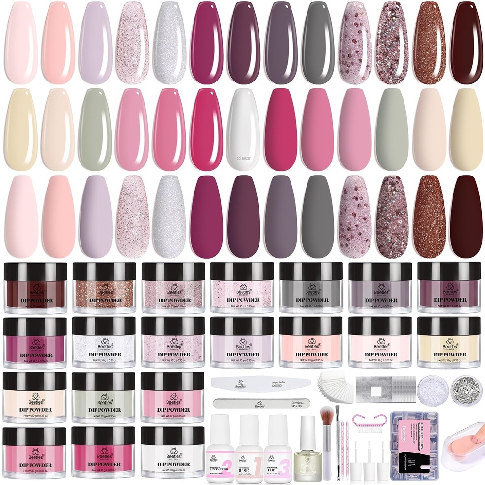 image:imageBeetles Dip Powder Nail Kit Starter 40pcs 20 Colors Acrylic DipManicurePowders Includes Dipping Powder Liquid Set Nail Tools Rhinestones Beads for Summer Nail Art Lightflow Diary CollectionLightflow Diary