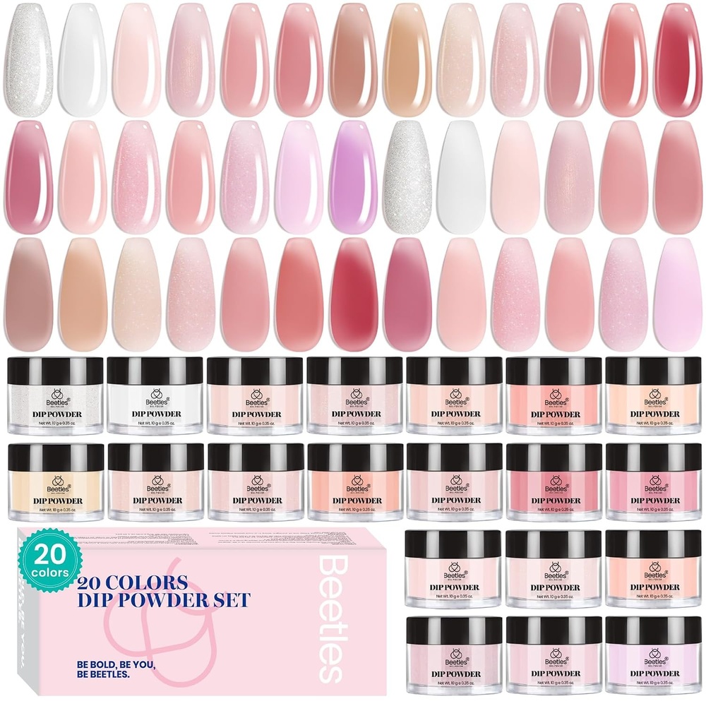 image:imageBeetles Dip Powder Nail Kit Starter 40pcs 20 Colors Acrylic DipManicurePowders Includes Dipping Powder Liquid Set Nail Tools Rhinestones Beads for Summer Nail Art Lightflow Diary CollectionNude Paradise