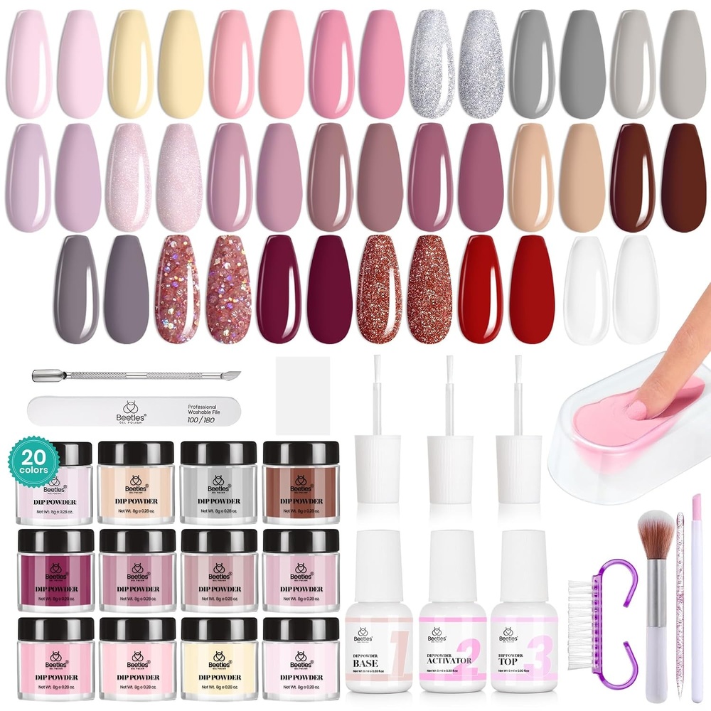 image:imageBeetles Dip Powder Nail Kit Starter 40pcs 20 Colors Acrylic DipManicurePowders Includes Dipping Powder Liquid Set Nail Tools Rhinestones Beads for Summer Nail Art Lightflow Diary Collection00Graceful Lady