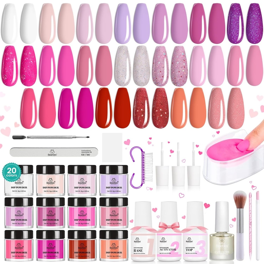image:imageBeetles Dip Powder Nail Kit Starter 40pcs 20 Colors Acrylic DipManicurePowders Includes Dipping Powder Liquid Set Nail Tools Rhinestones Beads for Summer Nail Art Lightflow Diary CollectionAlluring Sweetie