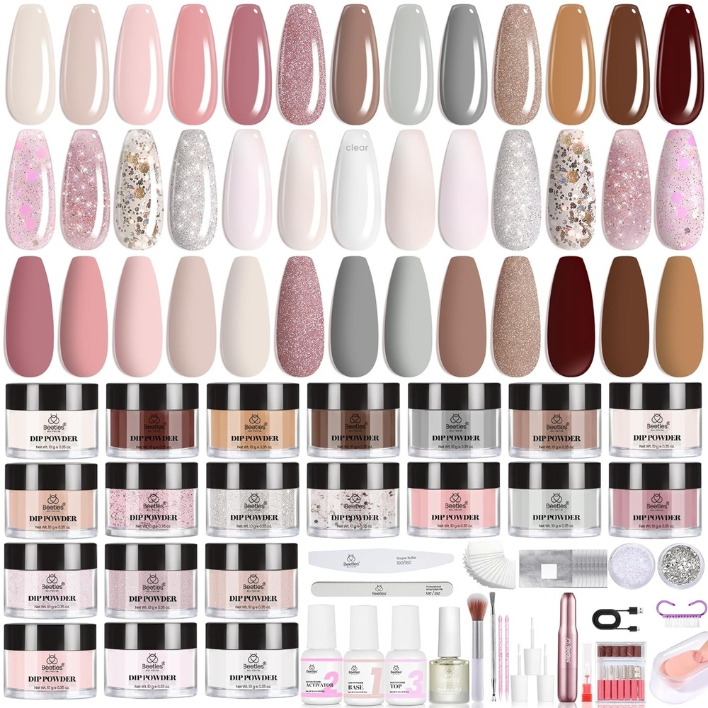 image:imageBeetles Dip Powder Nail Kit Starter 40pcs 20 Colors Acrylic DipManicurePowders Includes Dipping Powder Liquid Set Nail Tools Rhinestones Beads for Summer Nail Art Lightflow Diary CollectionPeach Brownie