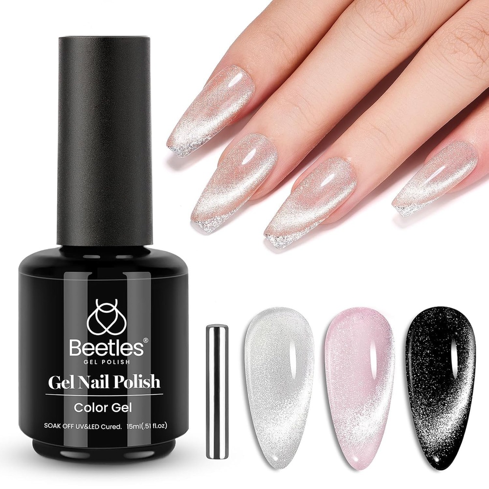 image:imageBeetles French Tip Gel Polish Set  Summer White Pink Gel Nail Polish Set 15ML Full Size Soak Off UV LED with 2 Styles Classic French Nail Art Sticker Sheets Manicure DIY Home Salon Gifts for WomenF  Velvet Silver  Star Cascade
