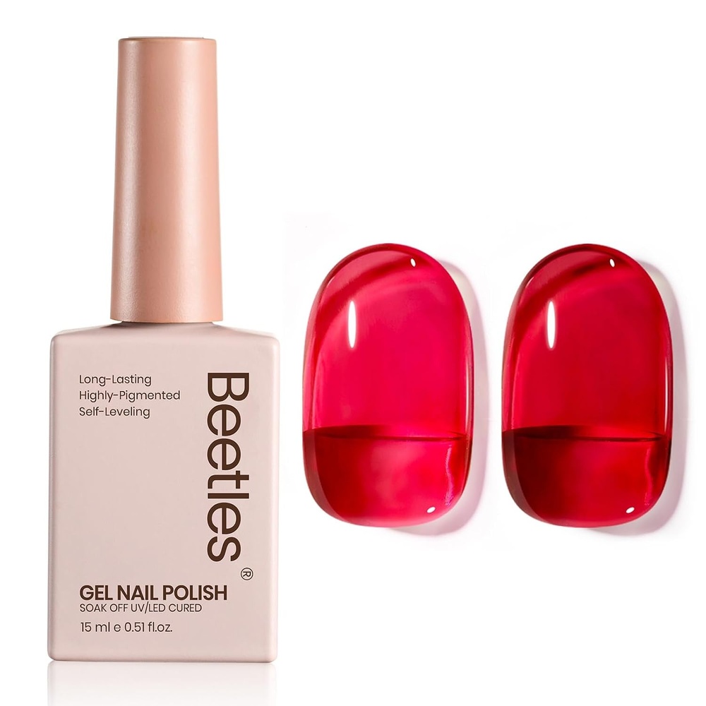 image:imageBeetles French Tip Gel Polish Set  Summer White Pink Gel Nail Polish Set 15ML Full Size Soak Off UV LED with 2 Styles Classic French Nail Art Sticker Sheets Manicure DIY Home Salon Gifts for WomenC  Sheer Red  Red Jelly
