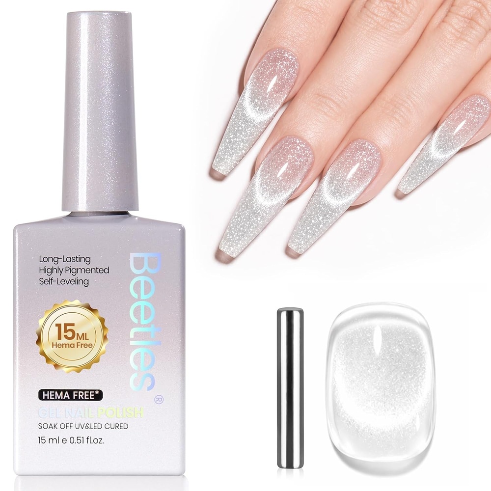 image:imageBeetles French Tip Gel Polish Set  Summer White Pink Gel Nail Polish Set 15ML Full Size Soak Off UV LED with 2 Styles Classic French Nail Art Sticker Sheets Manicure DIY Home Salon Gifts for WomenF  Velvet Silver  Lunar Silk