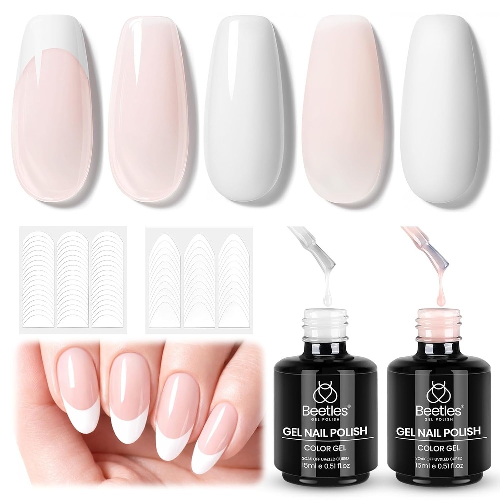 image:imageBeetles French Tip Gel Polish Set  White Nude Pink French Manicure Kit with 2 Nail Art Sticker Soak Off UV LED for DIY Home amp Salon Gift for WomenPure Intent