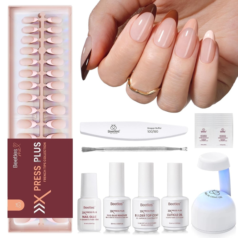 image:imageBeetles French Tip Press On Nails  210 Pcs Pink Short Coffin Press On Nails 4 in 1 Nail Tips Gel Nail No Need to File Tips PreApplied Primer and Base Coat Reusable Fake Nails for Nail ArtLS AlmondCappuccino Mousse French Kit