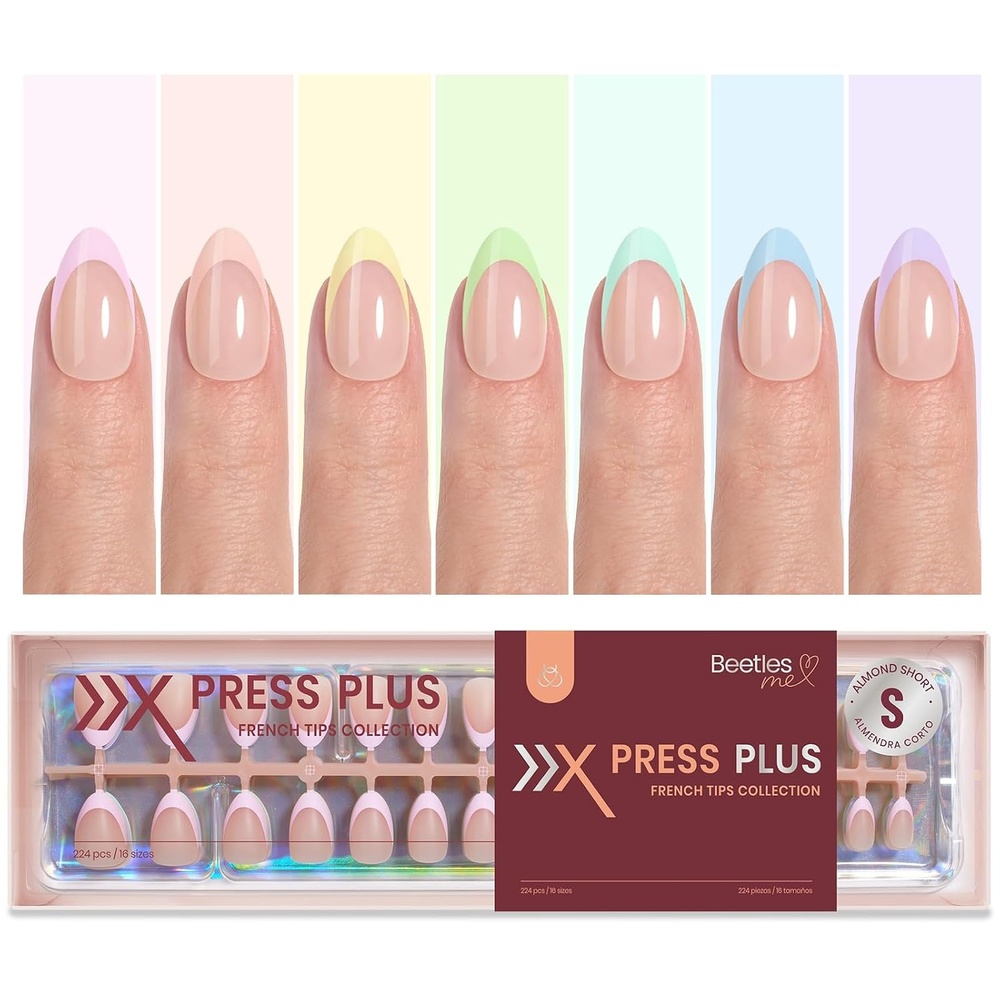 image:imageBeetles French Tip Press On Nails  210 Pcs Pink Short Coffin Press On Nails 4 in 1 Nail Tips Gel Nail No Need to File Tips PreApplied Primer and Base Coat Reusable Fake Nails for Nail ArtHS AlmondSpring French Tip 7 Colors