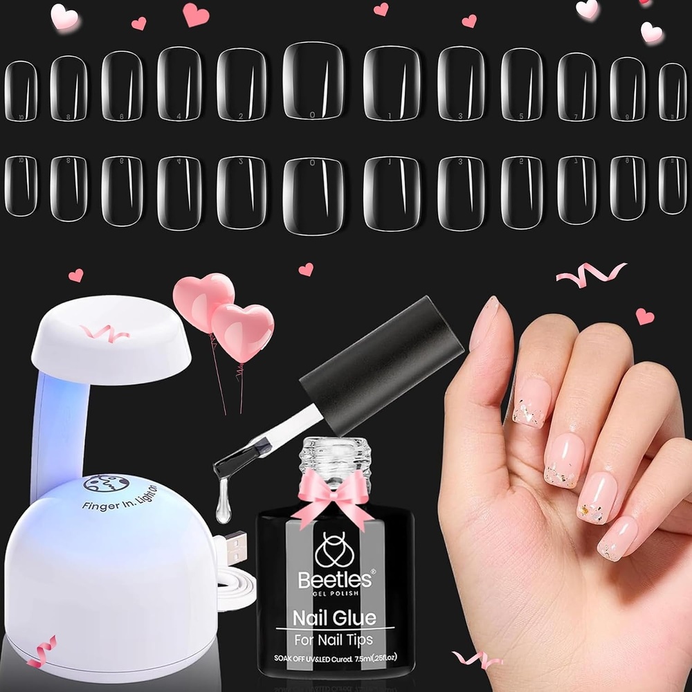 image:imageBeetles Gel Nail Kit Almond500Pcs Gel Nails Tip Easy Extension Set Short Almond Shape 9 In 1 Nail Glue Extension Set Uv Led Lamp Acrylic False Tips Kit DIY Nails Art Gifts for Women07Solid