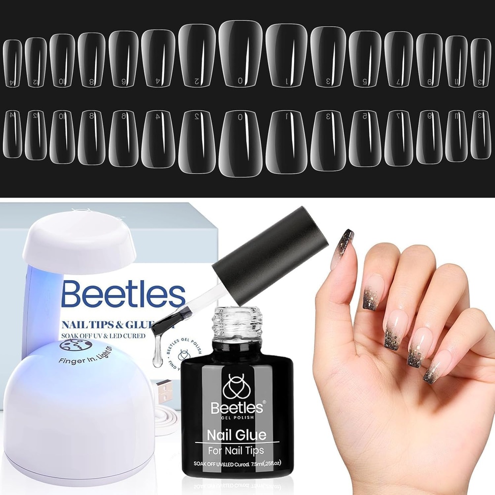image:imageBeetles Gel Nail Kit Almond500Pcs Gel Nails Tip Easy Extension Set Short Almond Shape 9 In 1 Nail Glue Extension Set Uv Led Lamp Acrylic False Tips Kit DIY Nails Art Gifts for Women06Short Coffin 510PCSclear kit