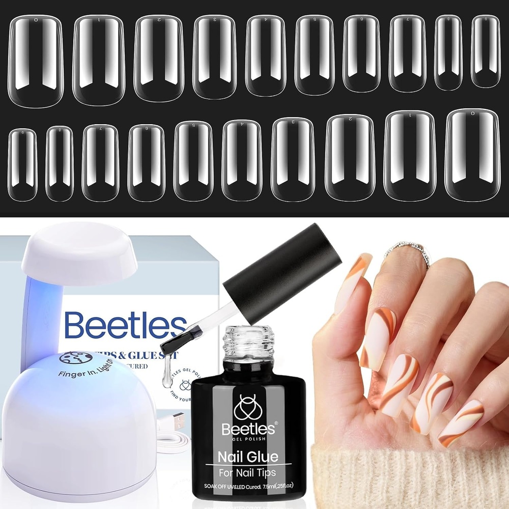 image:imageBeetles Gel Nail Kit Almond500Pcs Gel Nails Tip Easy Extension Set Short Almond Shape 9 In 1 Nail Glue Extension Set Uv Led Lamp Acrylic False Tips Kit DIY Nails Art Gifts for WomenClear