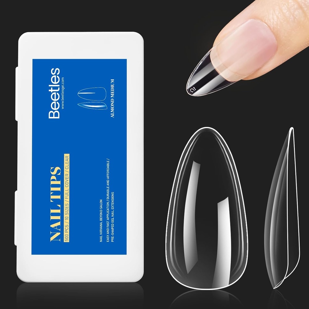 image:imageBeetles Gel Nail Kit Almond500Pcs Gel Nails Tip Easy Extension Set Short Almond Shape 9 In 1 Nail Glue Extension Set Uv Led Lamp Acrylic False Tips Kit DIY Nails Art Gifts for WomenTransparent