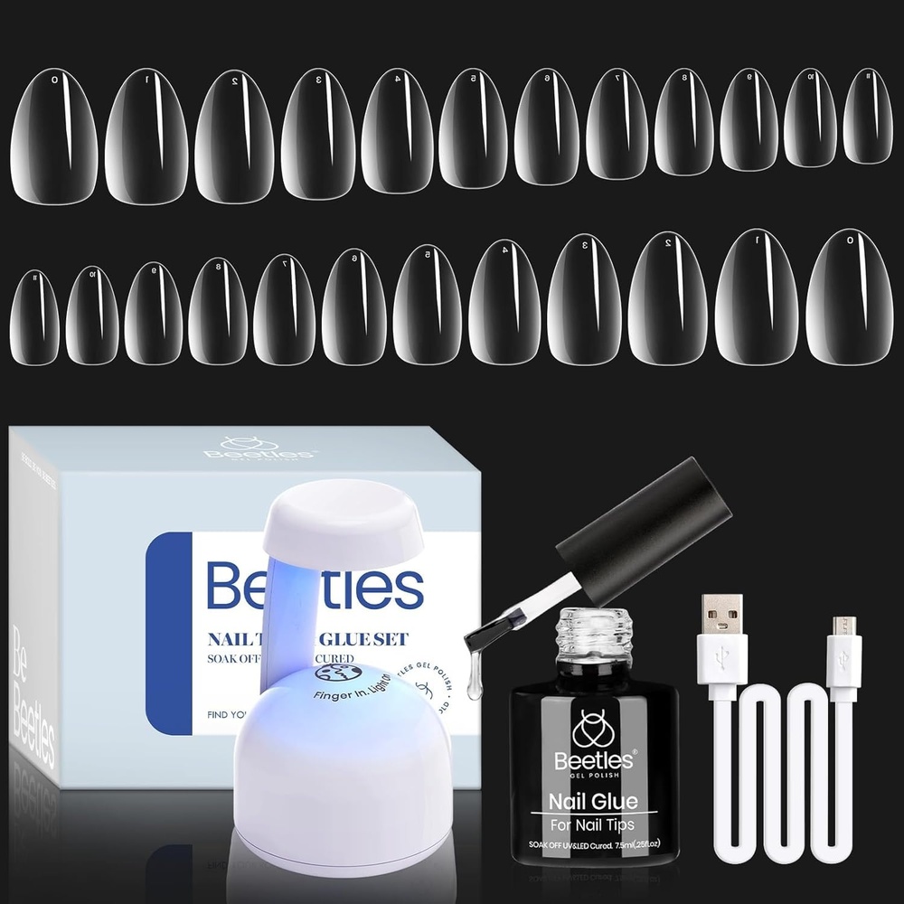 image:imageBeetles Gel Nail Kit Almond500Pcs Gel Nails Tip Easy Extension Set Short Almond Shape 9 In 1 Nail Glue Extension Set Uv Led Lamp Acrylic False Tips Kit DIY Nails Art Gifts for Women02Extra Short Almond 500PCSclear kit