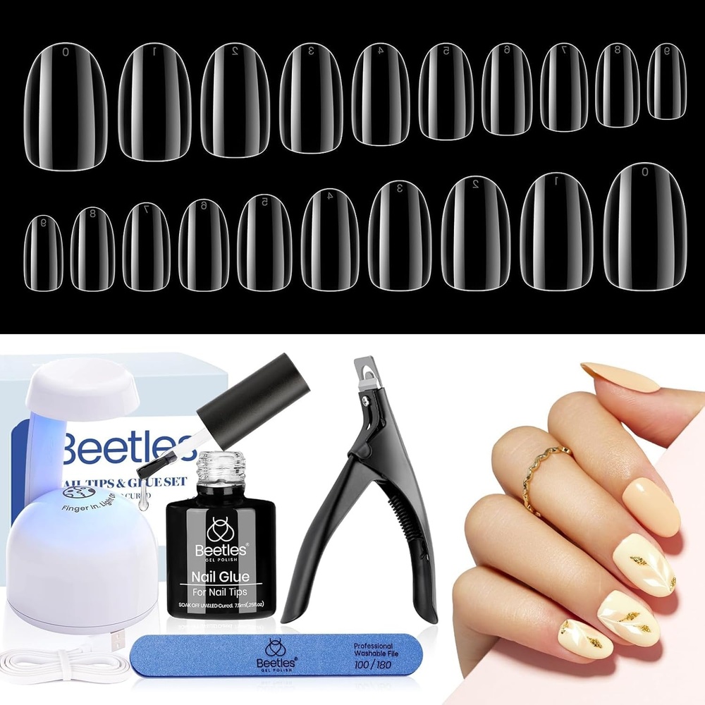 image:imageBeetles Gel Nail Kit Almond500Pcs Gel Nails Tip Easy Extension Set Short Almond Shape 9 In 1 Nail Glue Extension Set Uv Led Lamp Acrylic False Tips Kit DIY Nails Art Gifts for Women15Short Oval 240pcs Clear Kit