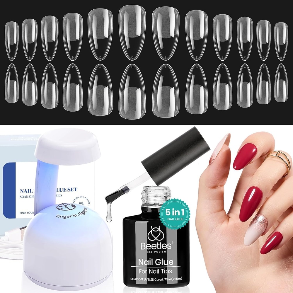 image:imageBeetles Gel Nail Kit EtchX Almond Short 504pcs 12 Sizes Nail Tips with 9 in 1 Nail Glue Mini LED Light Acrylic Half Matte Tips Press On Nail Extension DIY Set at Home Gift for Women amp Girls12 Medium Almond 500pcs EtchX Kit