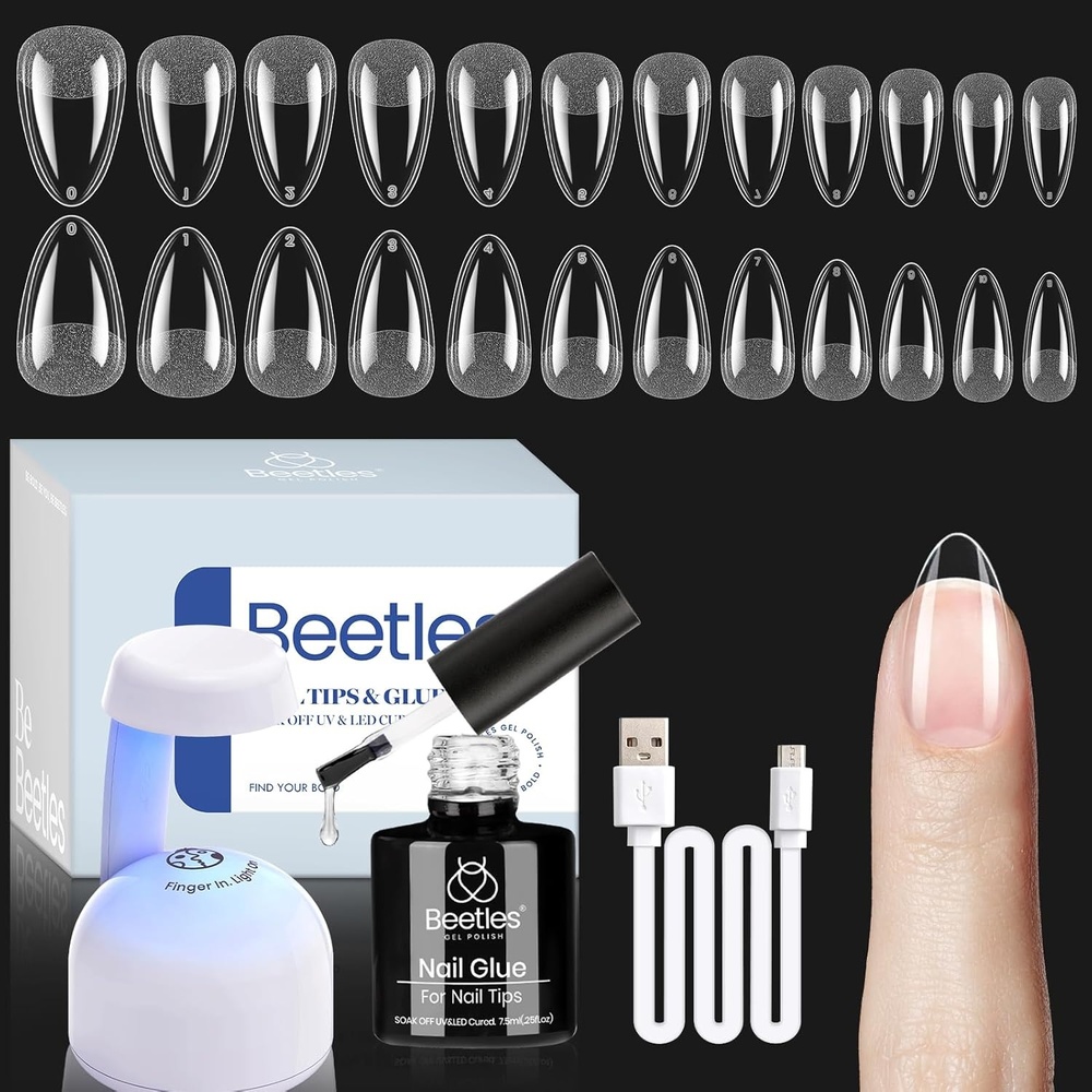 image:imageBeetles Gel Nail Kit EtchX Almond Short 504pcs 12 Sizes Nail Tips with 9 in 1 Nail Glue Mini LED Light Acrylic Half Matte Tips Press On Nail Extension DIY Set at Home Gift for Women amp Girls11 Short Almond 504pcs EtchX Kit