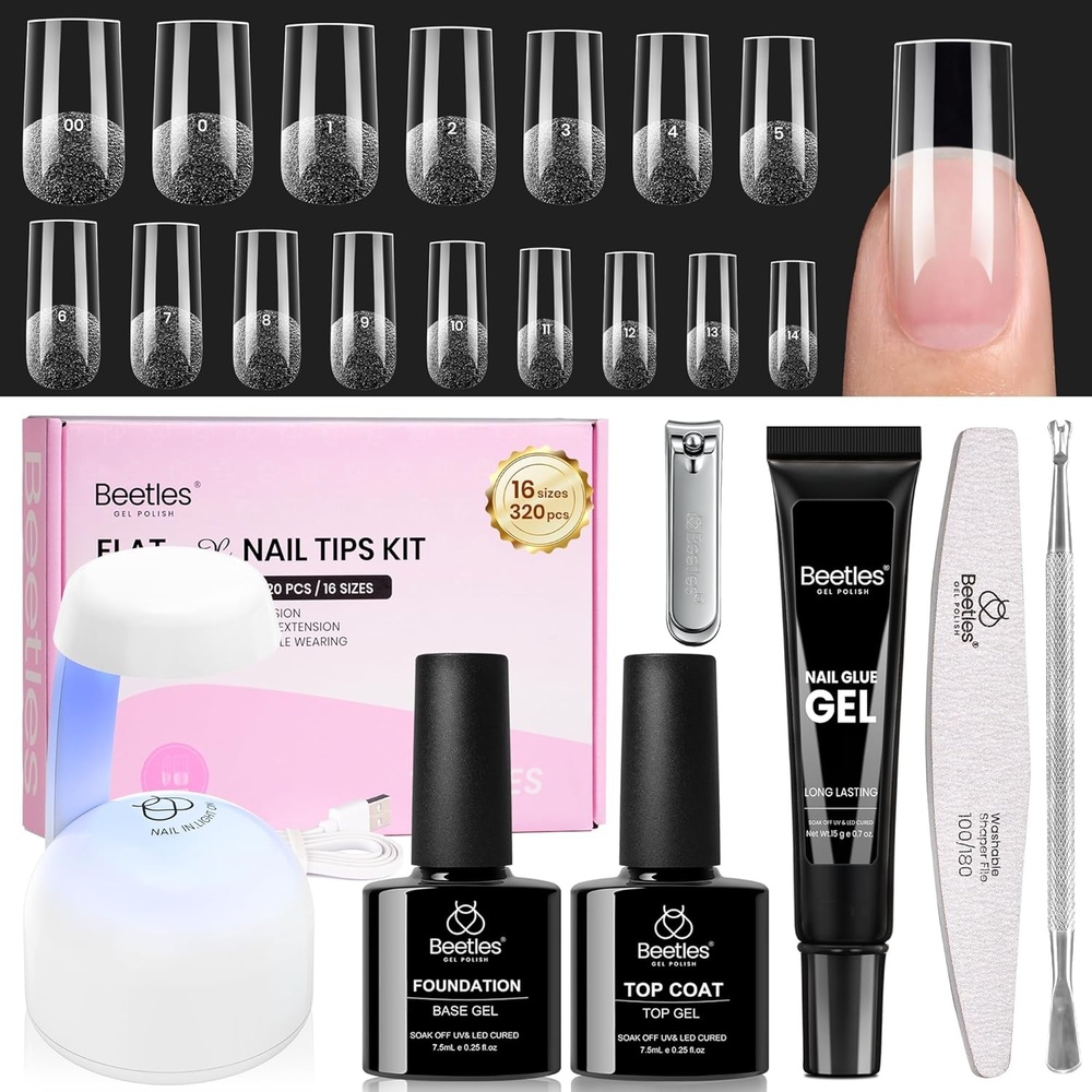 image:imageBeetles Gel Nail Kit EtchX Almond Short 504pcs 12 Sizes Nail Tips with 9 in 1 Nail Glue Mini LED Light Acrylic Half Matte Tips Press On Nail Extension DIY Set at Home Gift for Women amp Girls44 Square Medium 320pcs 16 Sizes FlatX Kit