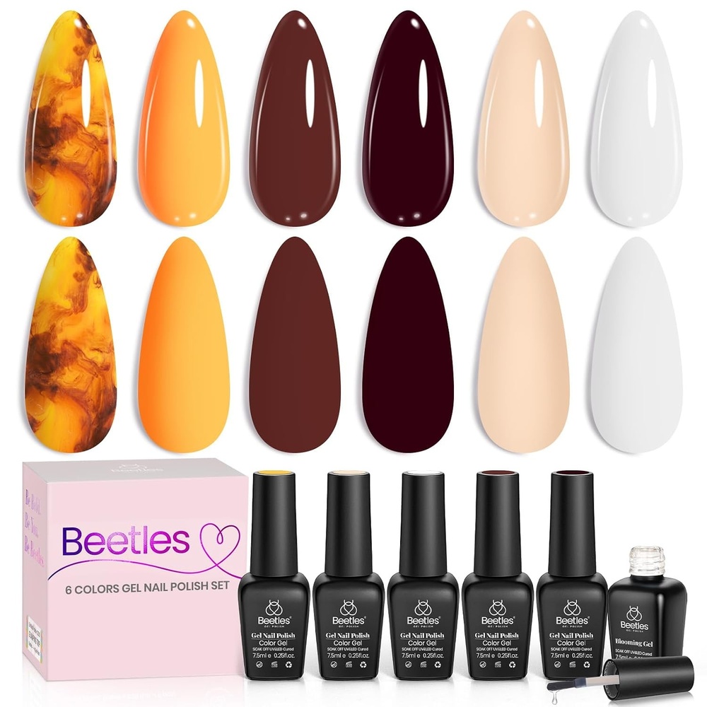 image:imageBeetles Gel Nail Polish Set 6Pcs Brown Green Yellow Burgundy Orange Glitter Gel Polish Nails Art Soak off Uv LED Manicure Gift Set Golden Season Collection 2025 Nail Trend Gift for Women000Nail Blooming Gel  5 Color Gel