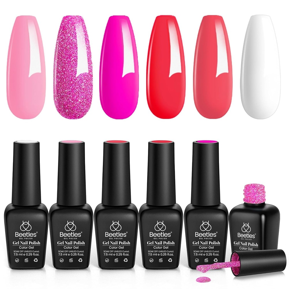 image:imageBeetles Gel Nail Polish Set 6Pcs Brown Green Yellow Burgundy Orange Glitter Gel Polish Nails Art Soak off Uv LED Manicure Gift Set Golden Season Collection 2025 Nail Trend Gift for WomenPink Flamingo