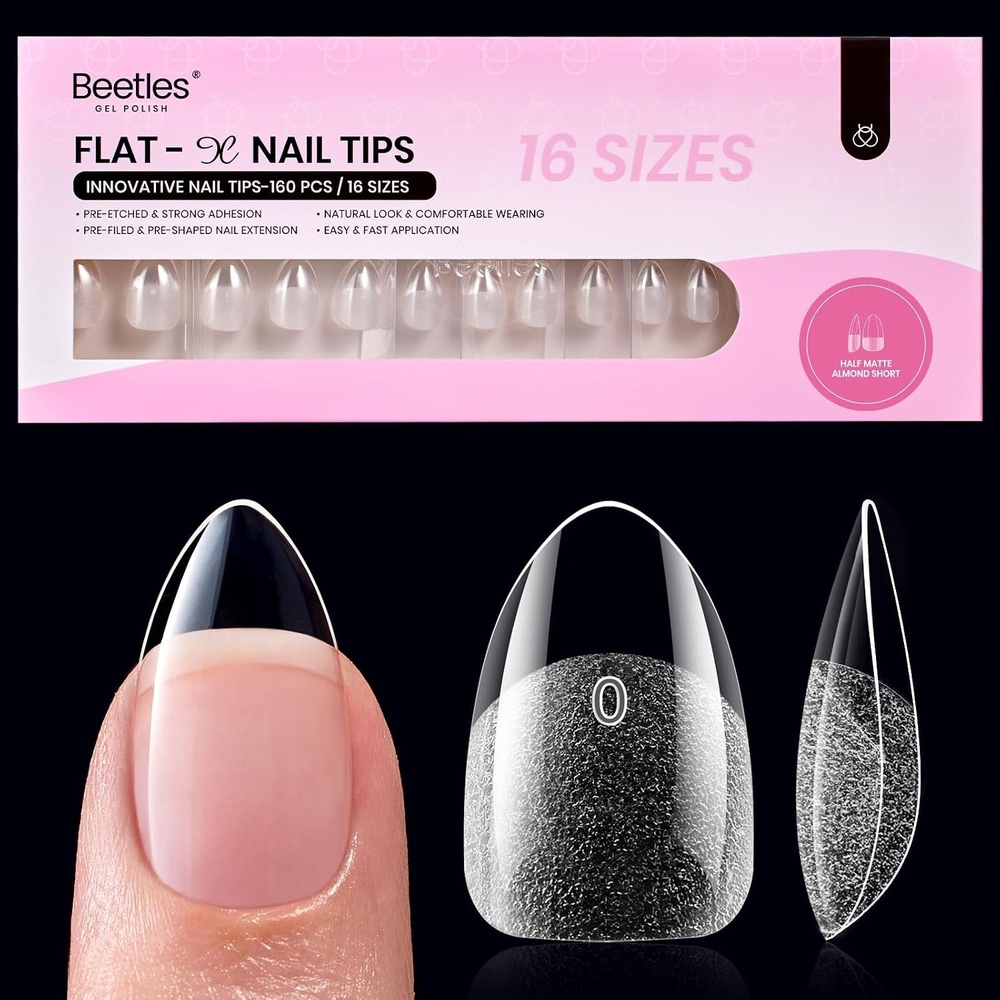 image:imageBeetles Gel Nail Tips FlatX Square Medium 320pcs 16 Sizes0014 PreEtched Half Matte Full Cover Soft Gel Tips Clear Press on False Nail Extension Acrylic Fake Nails Easy DIY Salon Art41Short Almond 160pcs FlatX Nail Tips