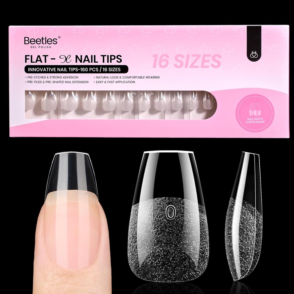 image:imageBeetles Gel Nail Tips FlatX Square Medium 320pcs 16 Sizes0014 PreEtched Half Matte Full Cover Soft Gel Tips Clear Press on False Nail Extension Acrylic Fake Nails Easy DIY Salon Art45Short Coffin 160pcs FlatX Nail Tips