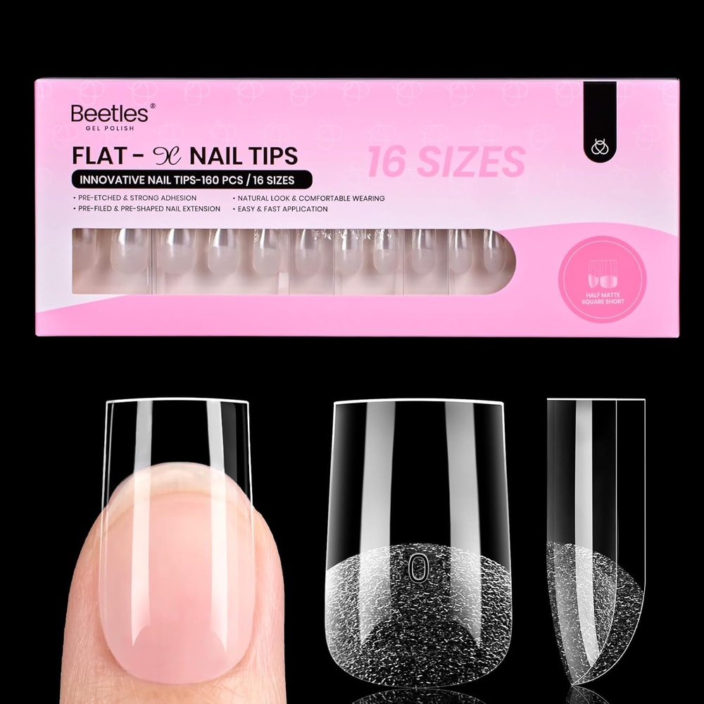 image:imageBeetles Gel Nail Tips FlatX Square Medium 320pcs 16 Sizes0014 PreEtched Half Matte Full Cover Soft Gel Tips Clear Press on False Nail Extension Acrylic Fake Nails Easy DIY Salon Art43Short Square 160pcs FlatX Nail Tips