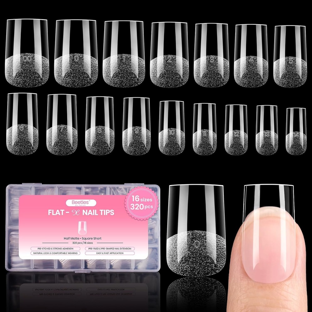 image:imageBeetles Gel Nail Tips FlatX Square Medium 320pcs 16 Sizes0014 PreEtched Half Matte Full Cover Soft Gel Tips Clear Press on False Nail Extension Acrylic Fake Nails Easy DIY Salon Art11Short Square 320pcs FlatX Nail Tips