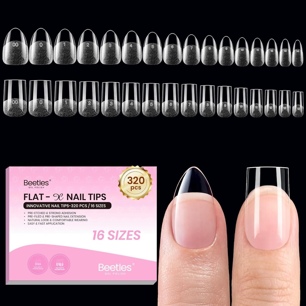 image:imageBeetles Gel Nail Tips FlatX Square Medium 320pcs 16 Sizes0014 PreEtched Half Matte Full Cover Soft Gel Tips Clear Press on False Nail Extension Acrylic Fake Nails Easy DIY Salon Art31Short Almond Square 320pcs DualShape Tips