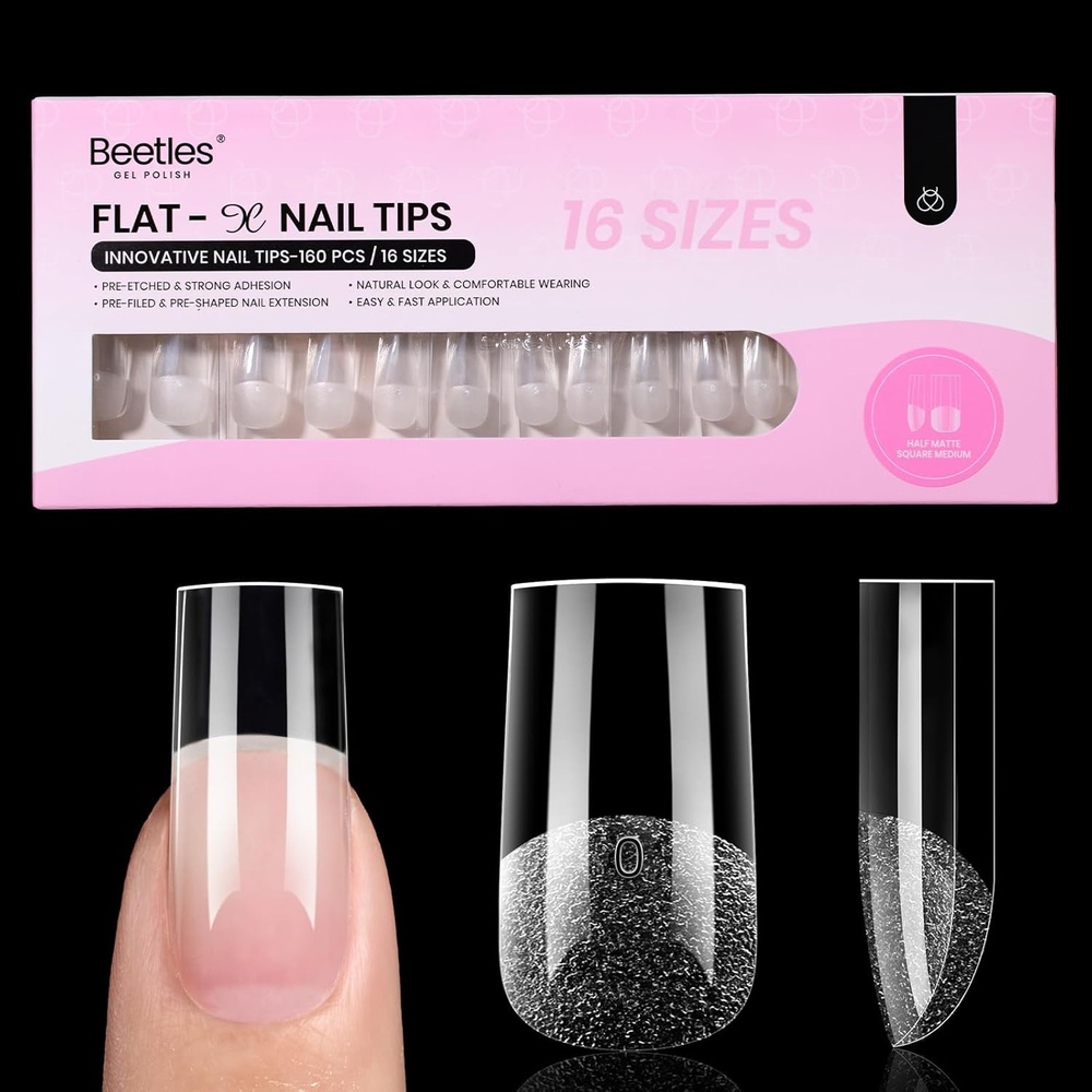 image:imageBeetles Gel Nail Tips FlatX Square Medium 320pcs 16 Sizes0014 PreEtched Half Matte Full Cover Soft Gel Tips Clear Press on False Nail Extension Acrylic Fake Nails Easy DIY Salon Art44Medium Square 160pcs FlatX Nail Tips